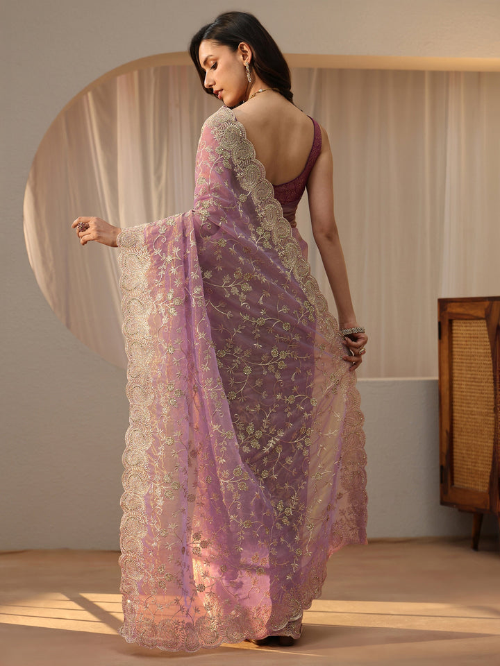 Libas Lavender Floral Embellished Net Saree