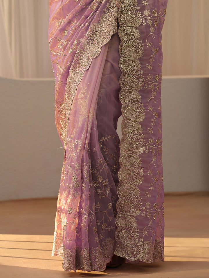 Libas Lavender Floral Embellished Net Saree