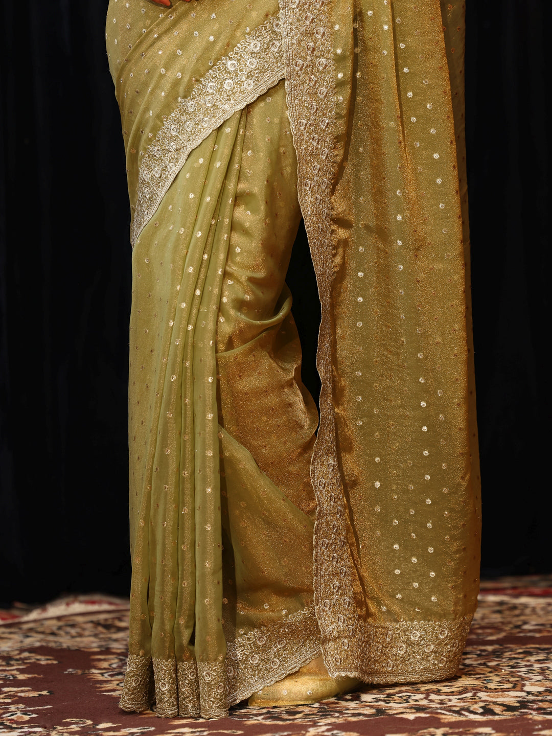 Libas Light Henna Green  Mirror Work Silk Blend Saree