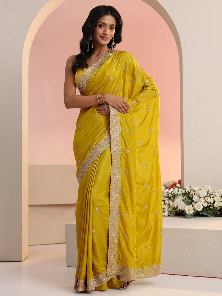 Libas Mustard Embroidered Silk Blend Saree