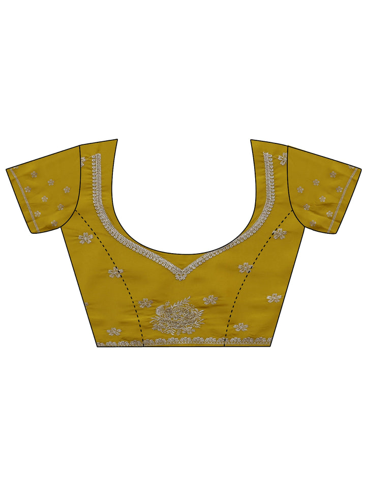 Libas Yellow Floral Embellished Silk Blend Saree