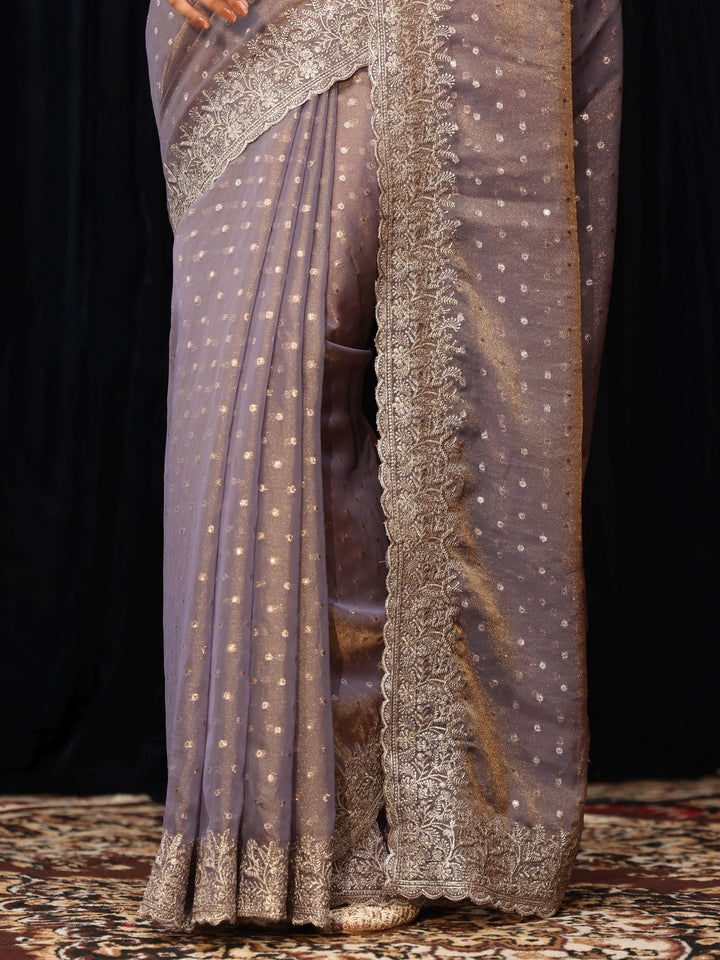 Libas Lavender Mirror Work Silk Blend Saree