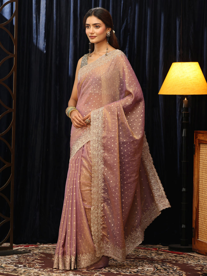 Libas Dusty Purple Mirror Work Silk Blend Saree