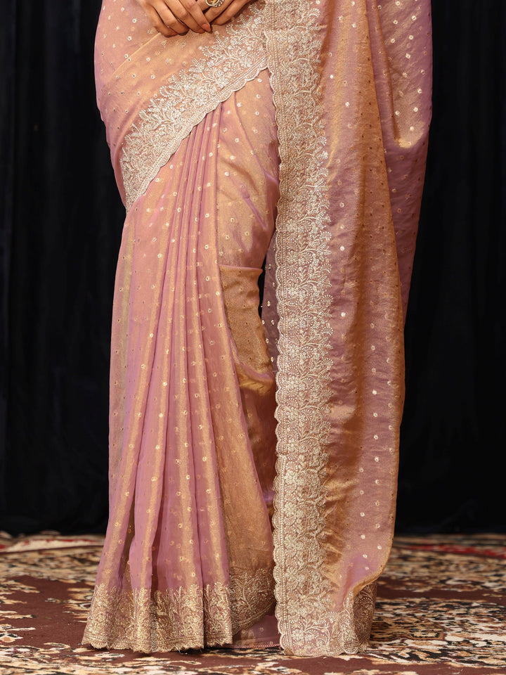 Libas Dusty Purple Mirror Work Silk Blend Saree
