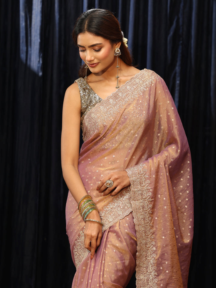 Libas Dusty Purple Mirror Work Silk Blend Saree