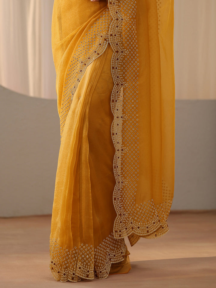 Libas Mustard Bead Work Tissue Saree