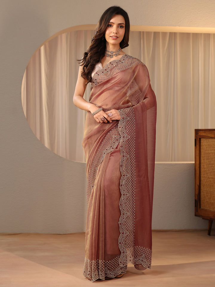 Libas Mauve Bead Work Tissue Saree
