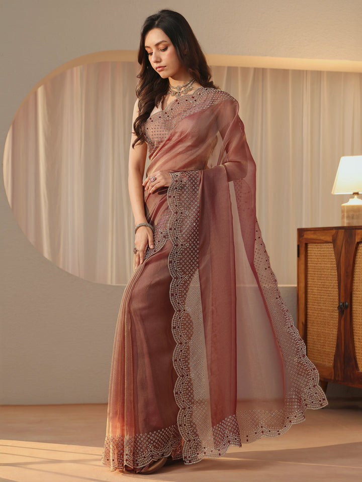 Libas Mauve Bead Work Tissue Saree