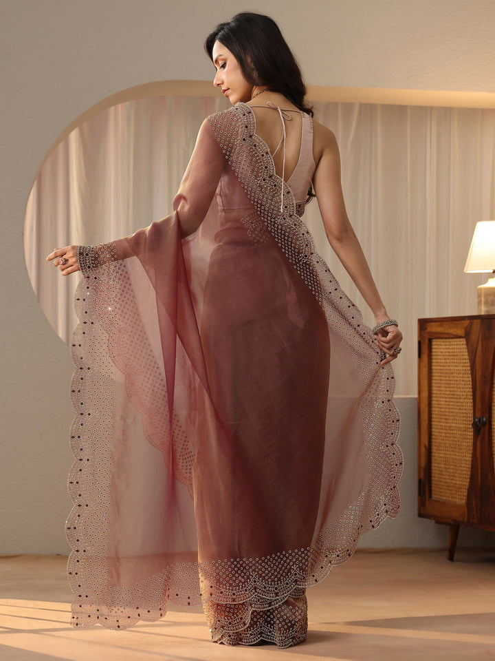 Libas Mauve Bead Work Tissue Saree