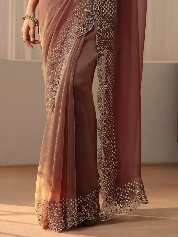 Libas Mauve Bead Work Tissue Saree