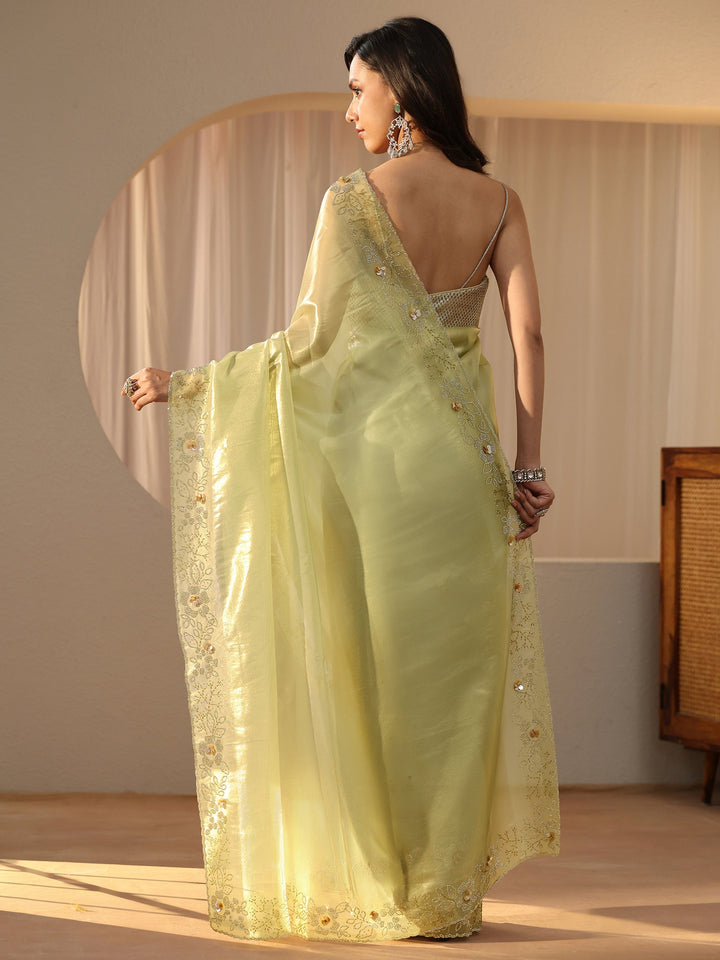 Libas Lime Green Embellished Border Net Saree