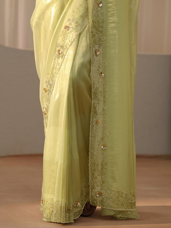 Libas Lime Green Embellished Border Net Saree