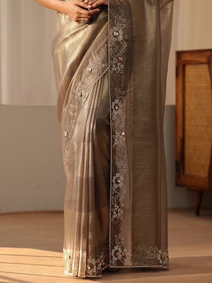 Libas Taupe Grey Embellished Net Saree