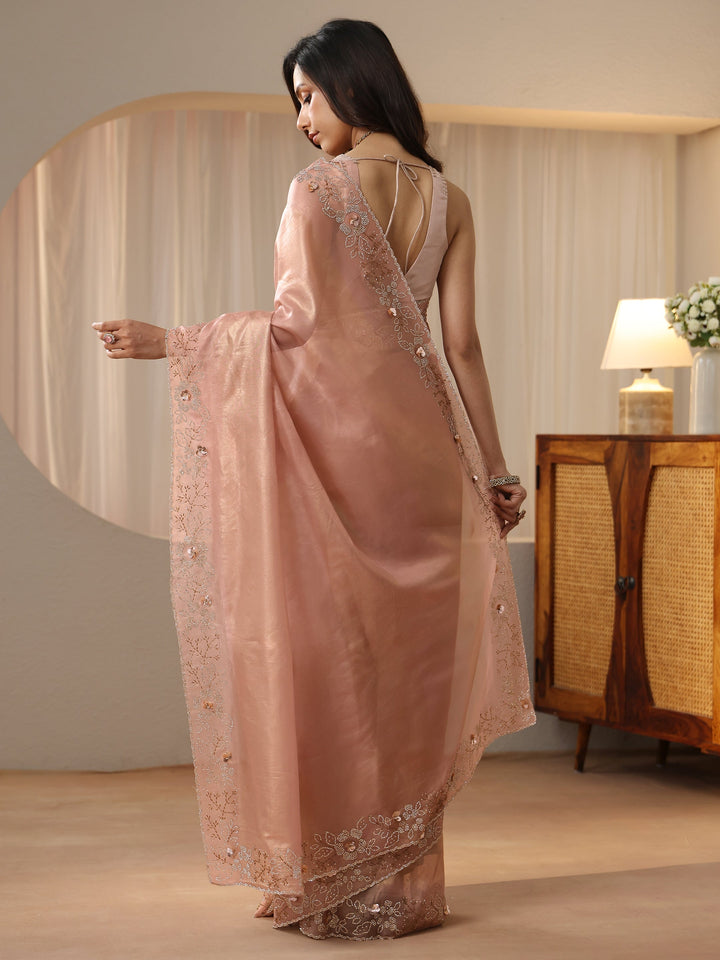 Libas Blush Pink Embellished Border Net Saree