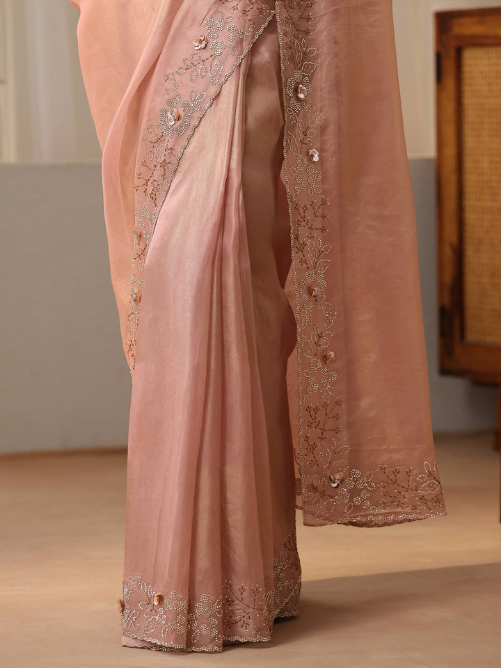 Libas Blush Pink Embellished Border Net Saree