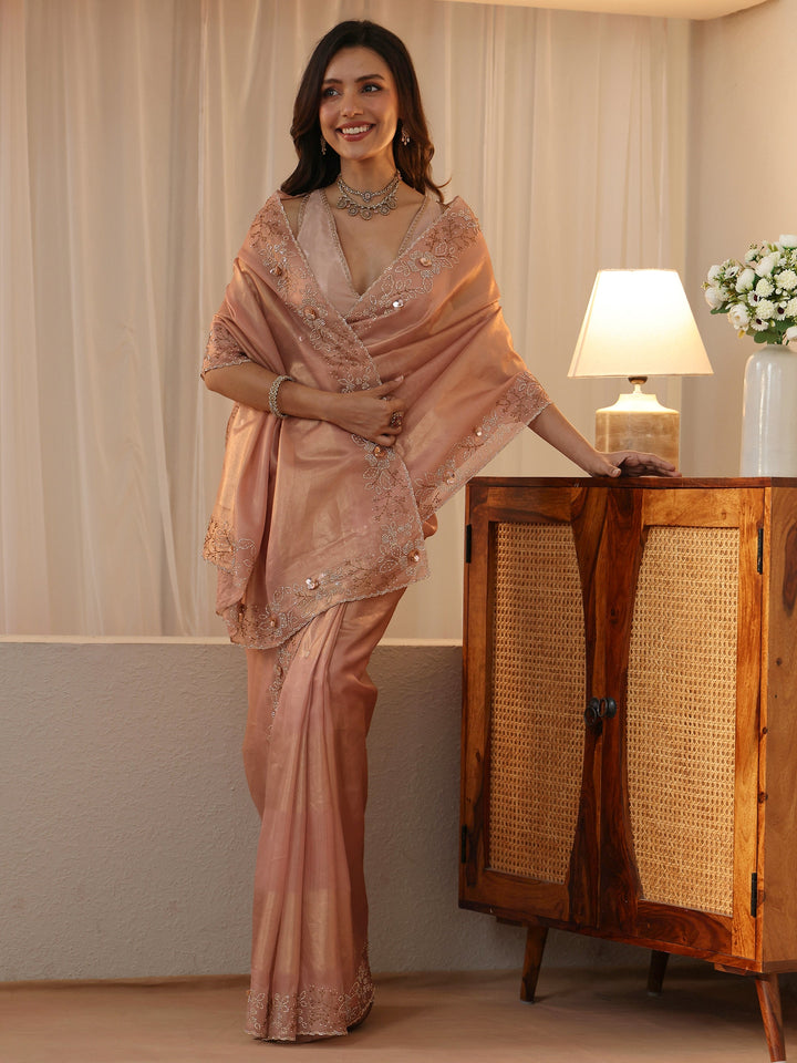 Libas Blush Pink Embellished Border Net Saree