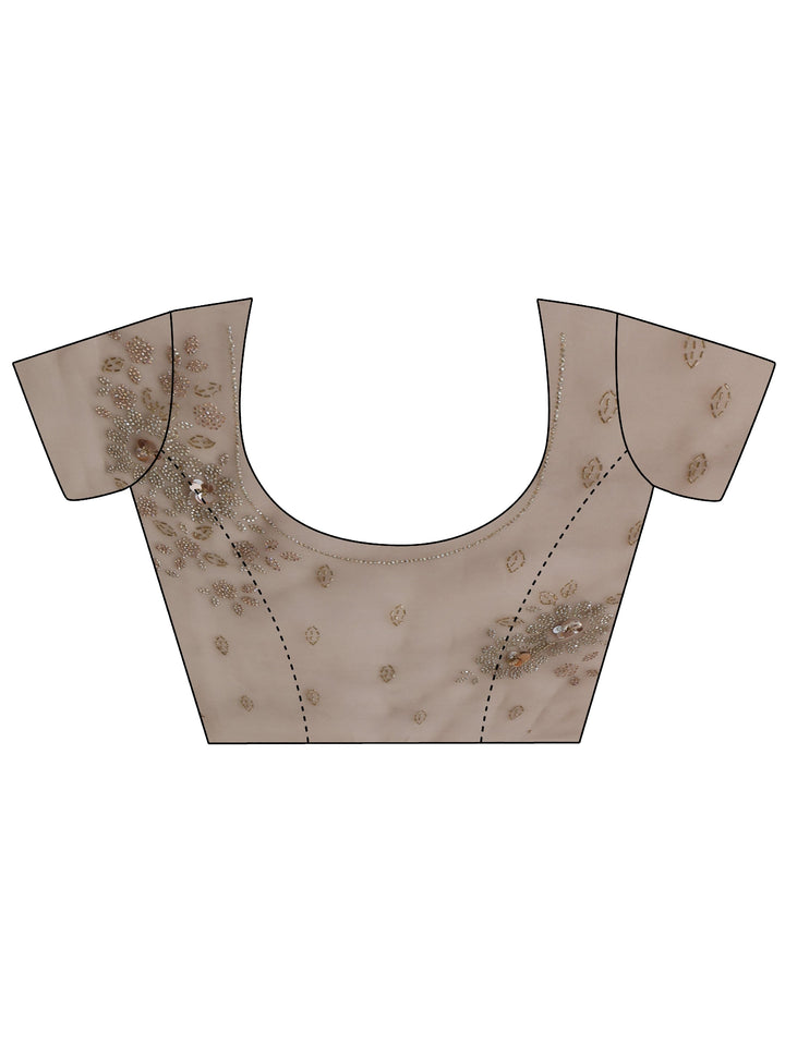 Libas Cream Floral Embellished Tissue Saree