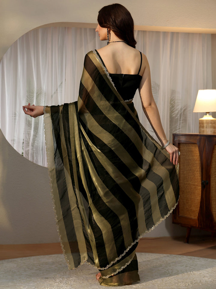 Libas Black Striped Silk Blend Saree