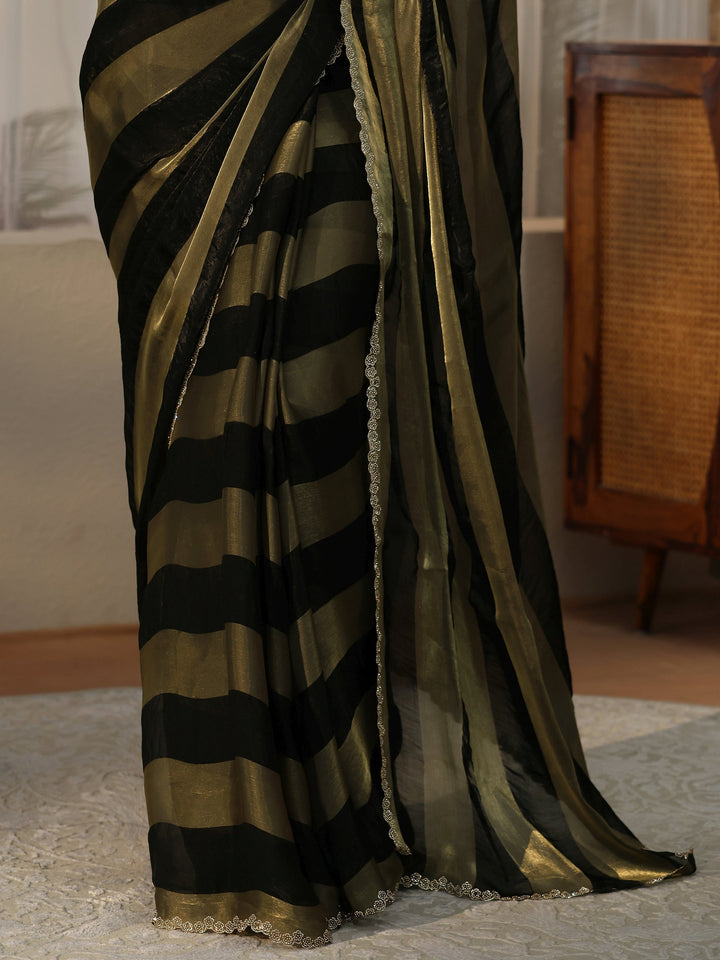 Libas Black Striped Silk Blend Saree