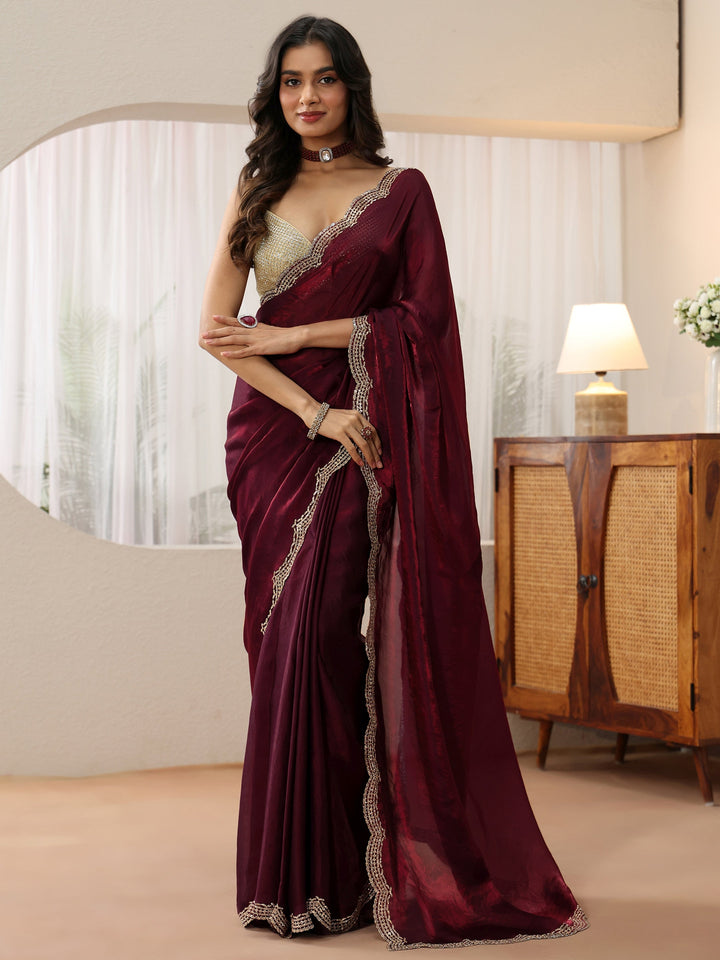 Libas Maroon Silk Blend Saree