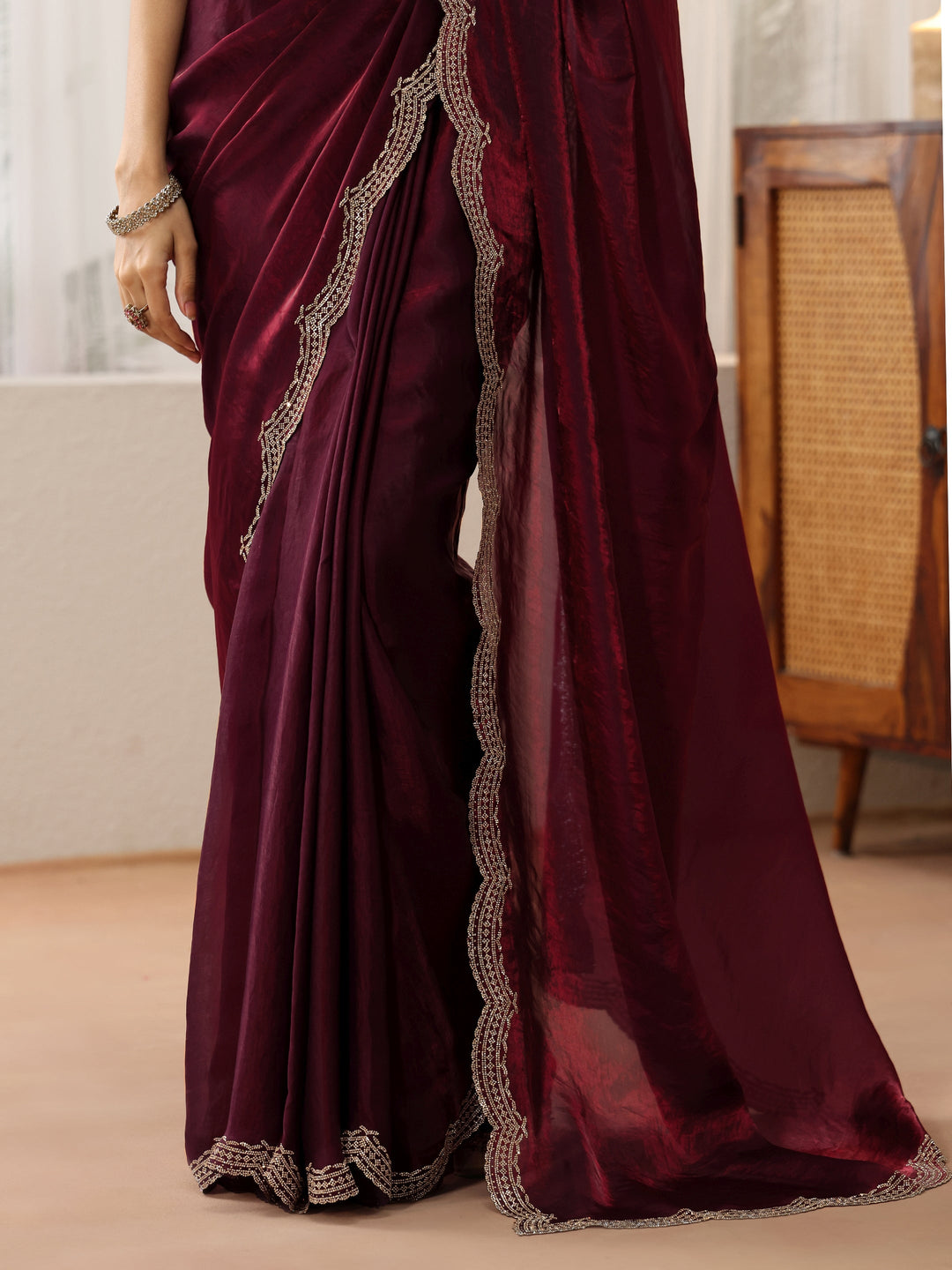 Libas Maroon Silk Blend Saree
