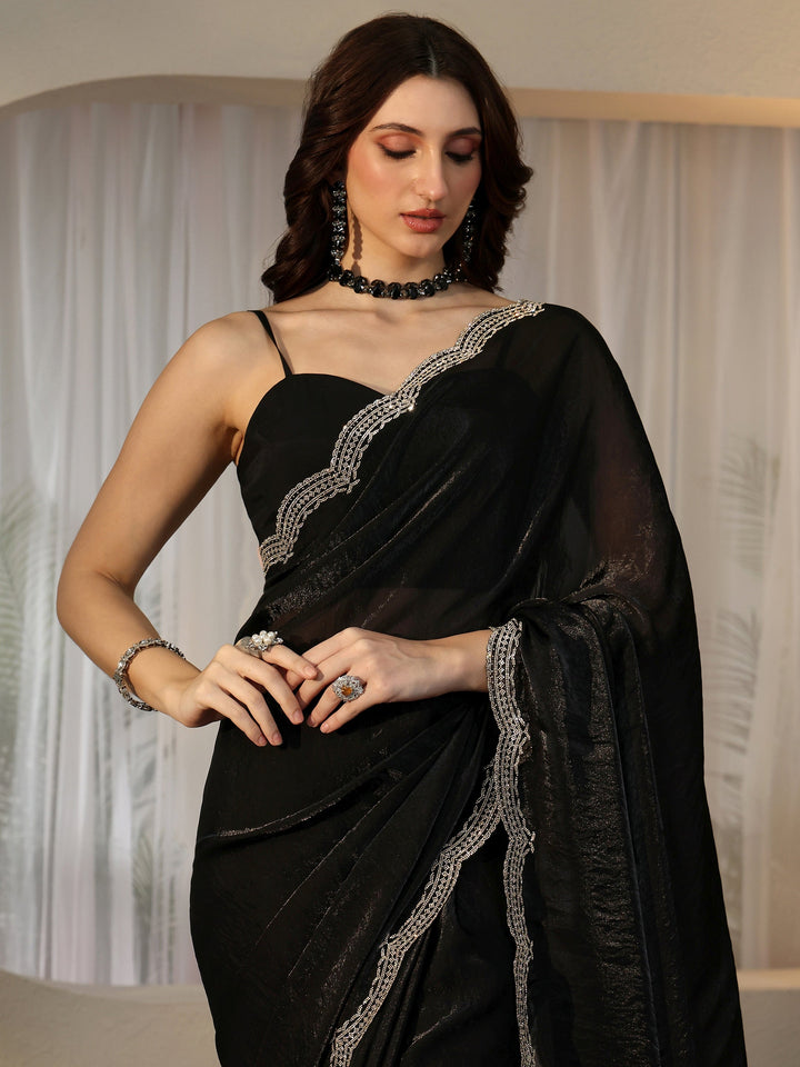 Libas Black Silk Blend Saree with Embellished Border