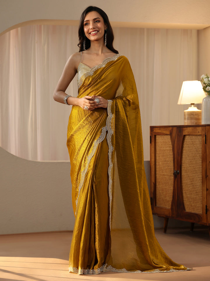 Libas Golden Mustard Silk Blend Saree