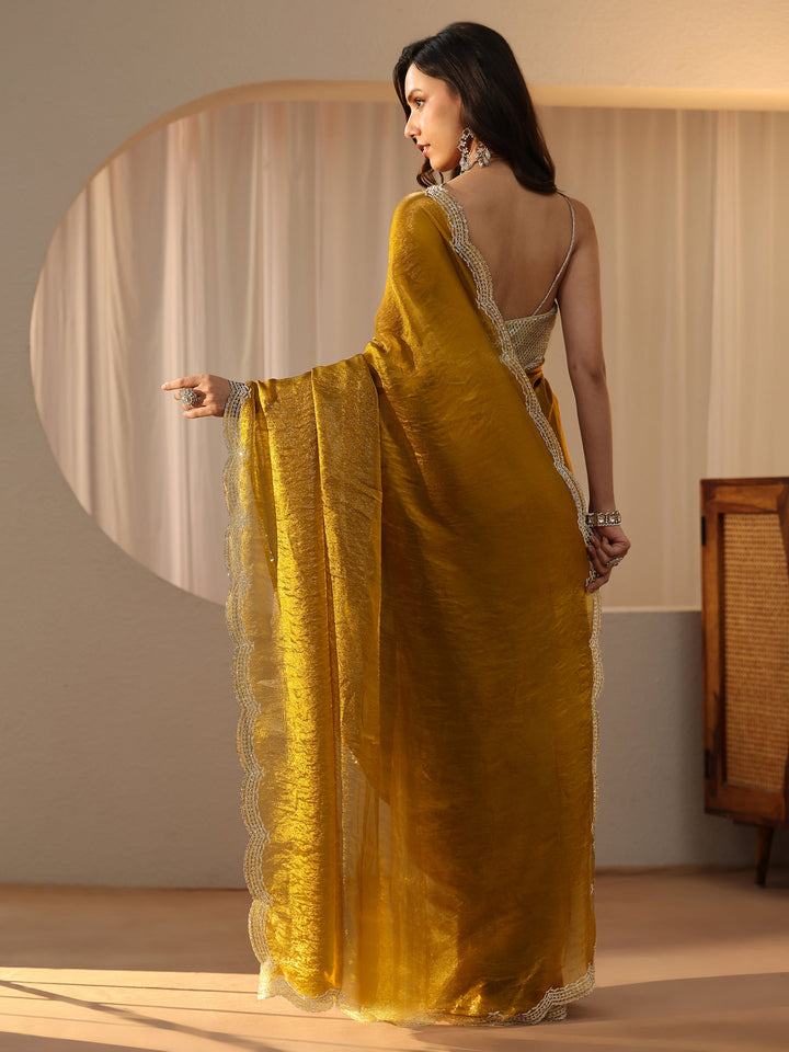 Libas Golden Mustard Silk Blend Saree