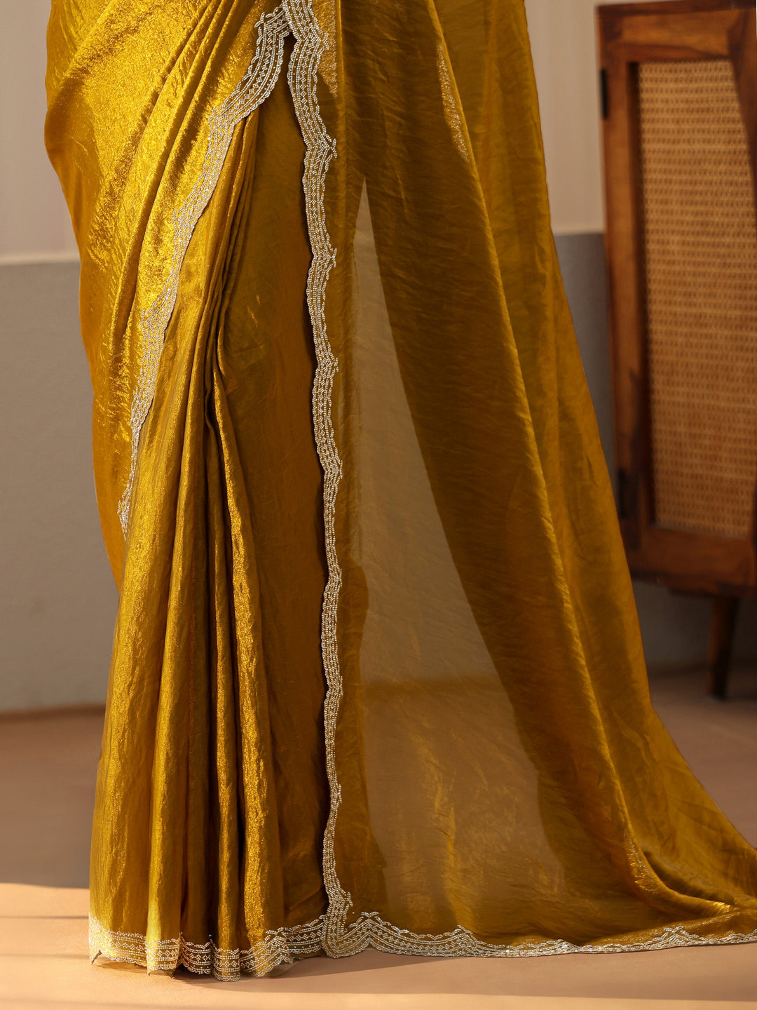Libas Golden Mustard Silk Blend Saree