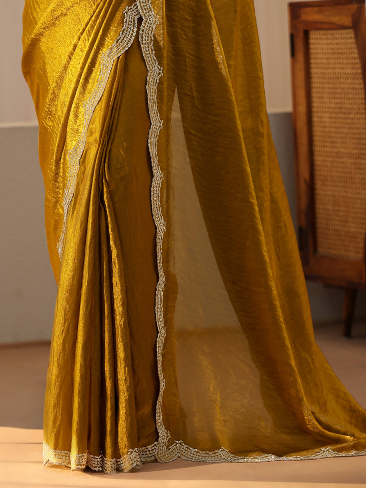 Libas Golden Mustard Silk Blend Saree