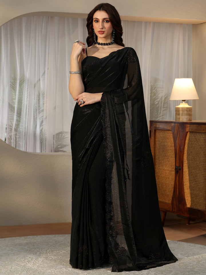 Libas Black Embellished Silk Blend Saree