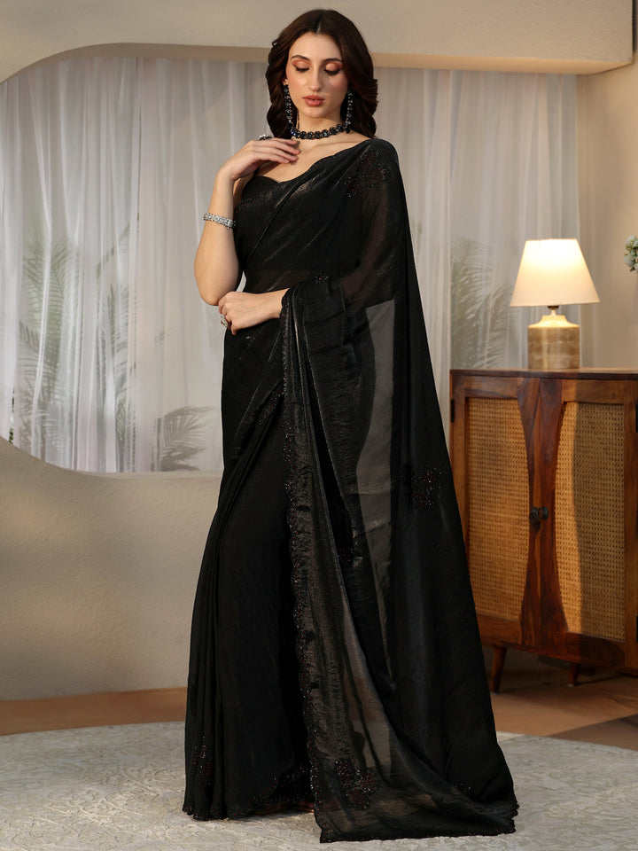 Libas Black Embellished Silk Blend Saree