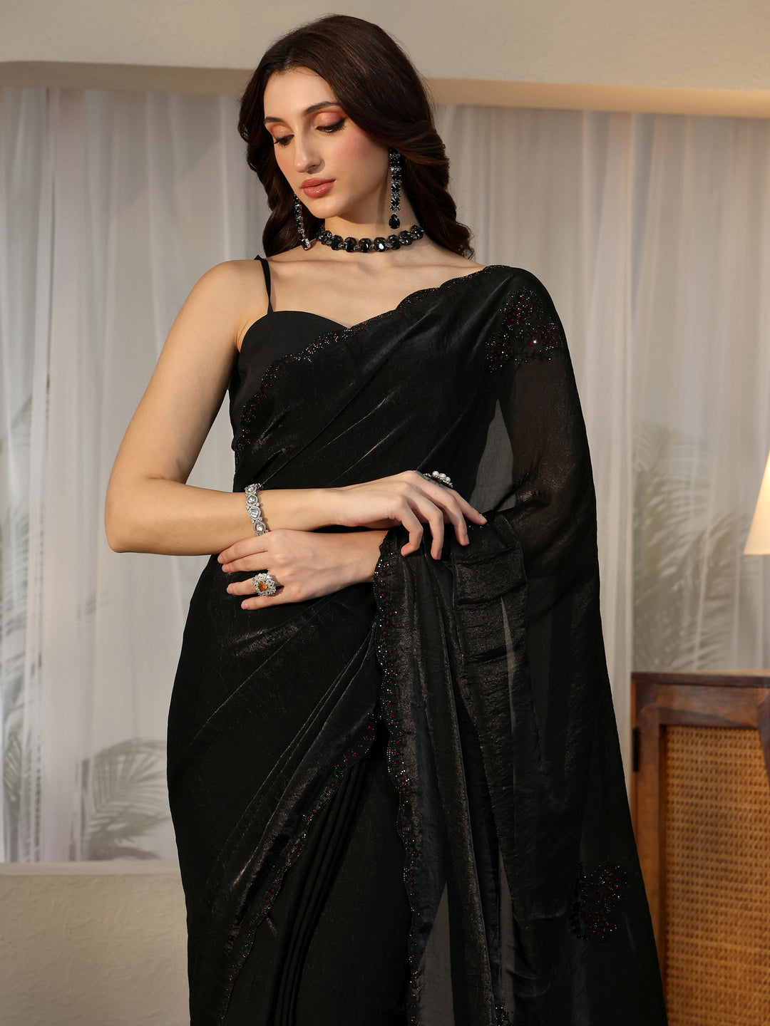 Libas Black Embellished Silk Blend Saree