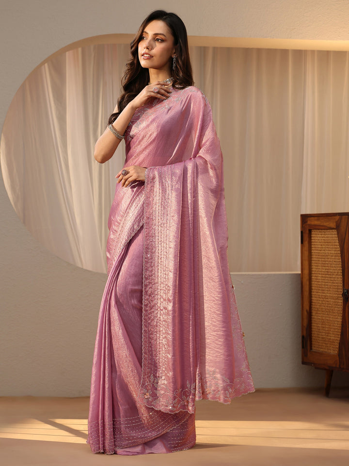 Libas Lavender Silk Blend Saree with Embellished Border