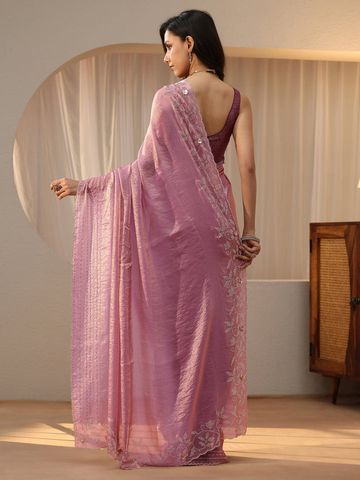 Libas Lavender Silk Blend Saree with Embellished Border