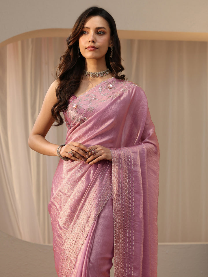 Libas Lavender Silk Blend Saree with Embellished Border