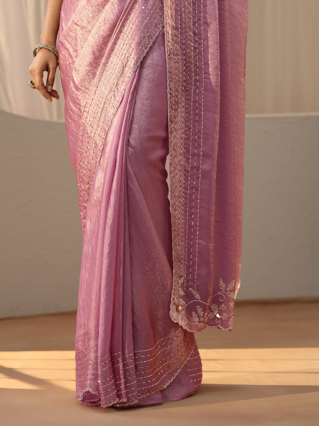 Libas Lavender Silk Blend Saree with Embellished Border