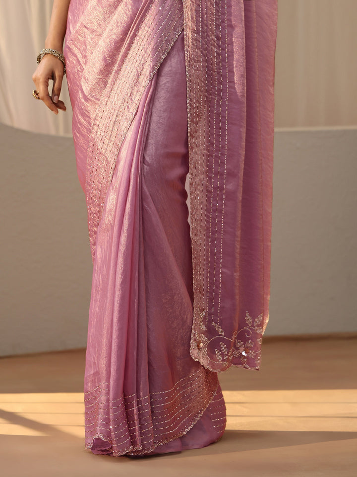 Libas Lavender Silk Blend Saree with Embellished Border