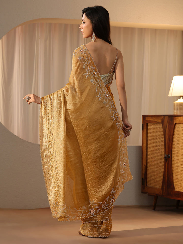 Libas Gold Silk Blend Saree with Embellished Border