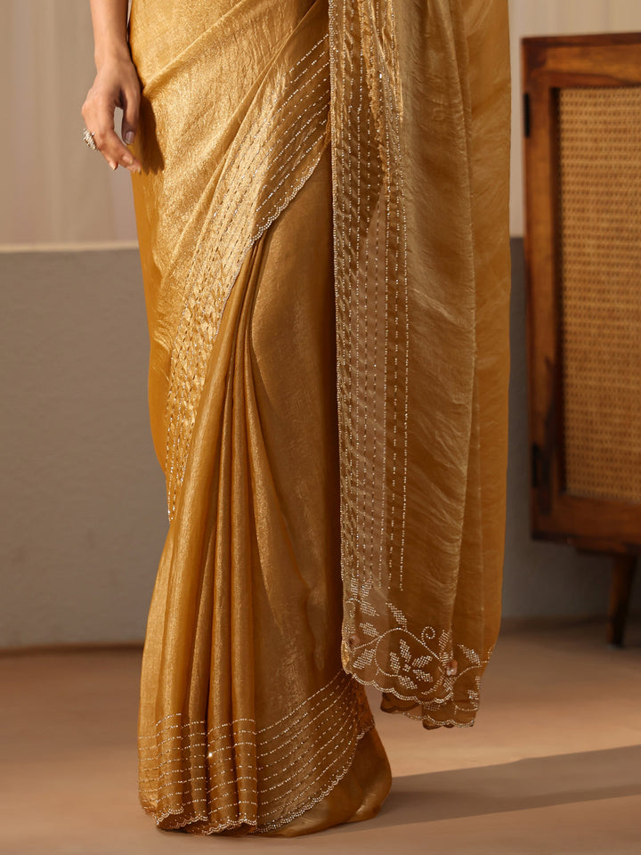 Libas Gold Silk Blend Saree with Embellished Border
