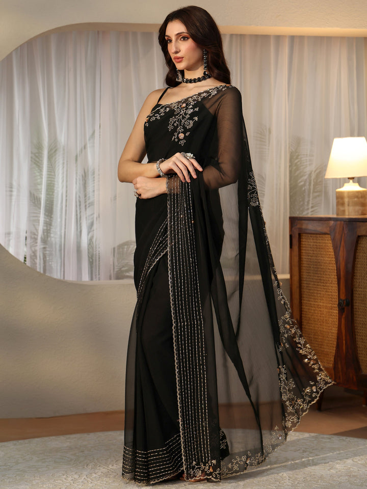 Libas Black Embellished Georgette Saree