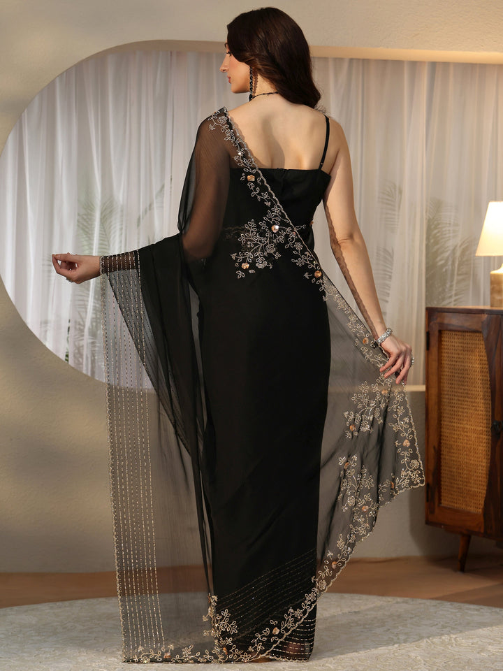 Libas Black Embellished Georgette Saree