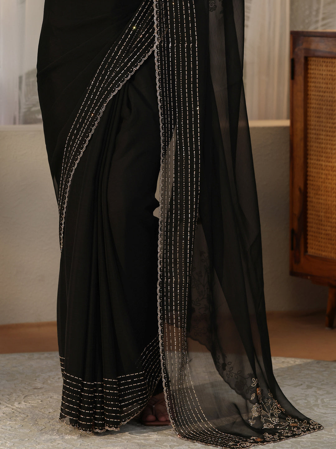 Libas Black Embellished Georgette Saree