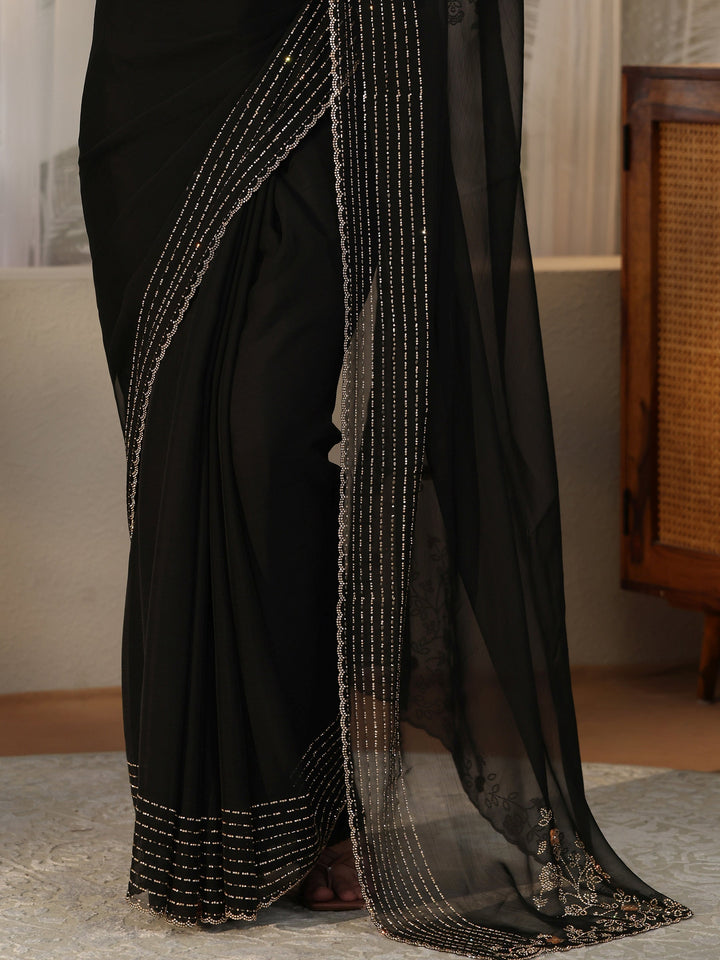 Libas Black Embellished Georgette Saree