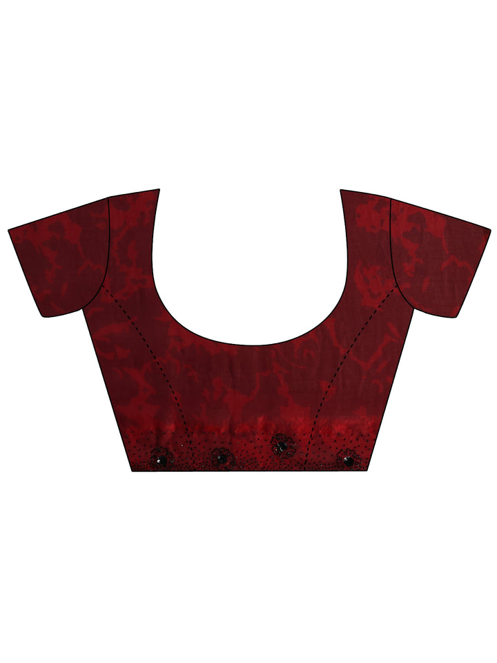 Libas Maroon Red Floral Silk Blend Saree