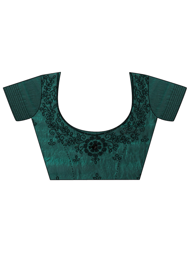Libas Bottle Green Tissue Saree with Embellished Border
