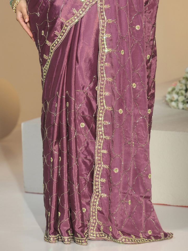 Libas Mauve Embellished Silk Blend Saree
