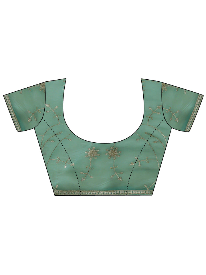 Libas Sea Green Floral Embroidered Tissue Saree