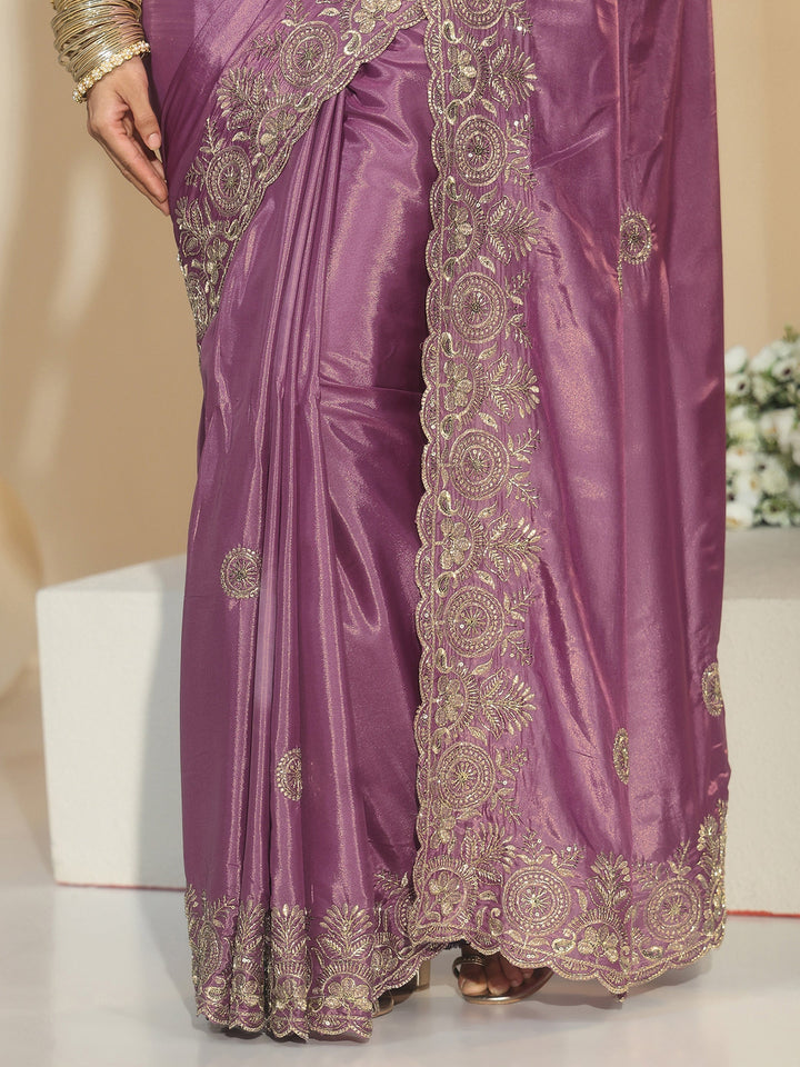 Libas Mauve Embroidered Silk Blend Saree