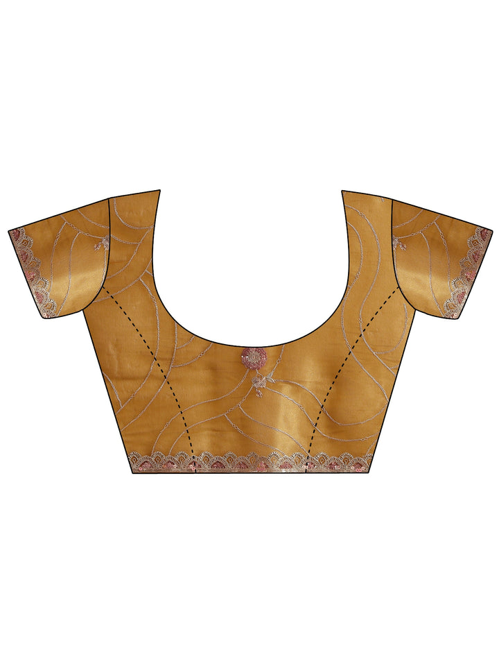 Libas Mustard Floral Embellished Tissue Saree